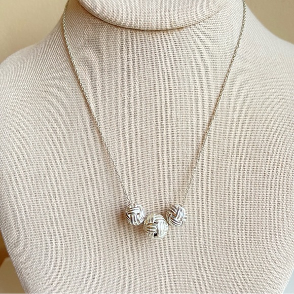 Brighton Jewelry - Brighton signed chain necklace, 3 silvertone and white woven textured open balls